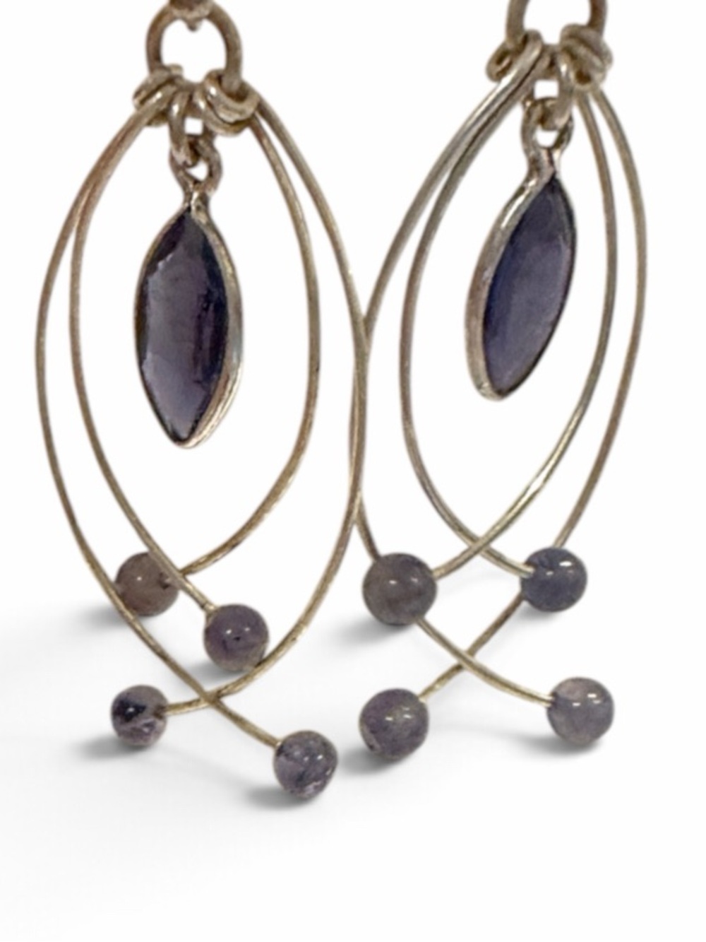 Gold-Tone Drop Earrings with Purple Stone Accents
